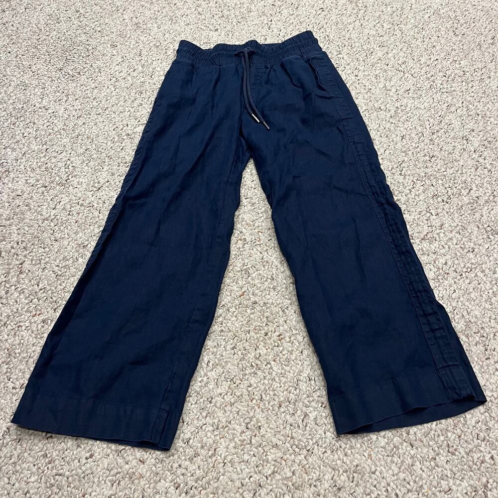 Quince European Linen Wide Leg Pants XS Navy Blue Coastal Preppy Classic